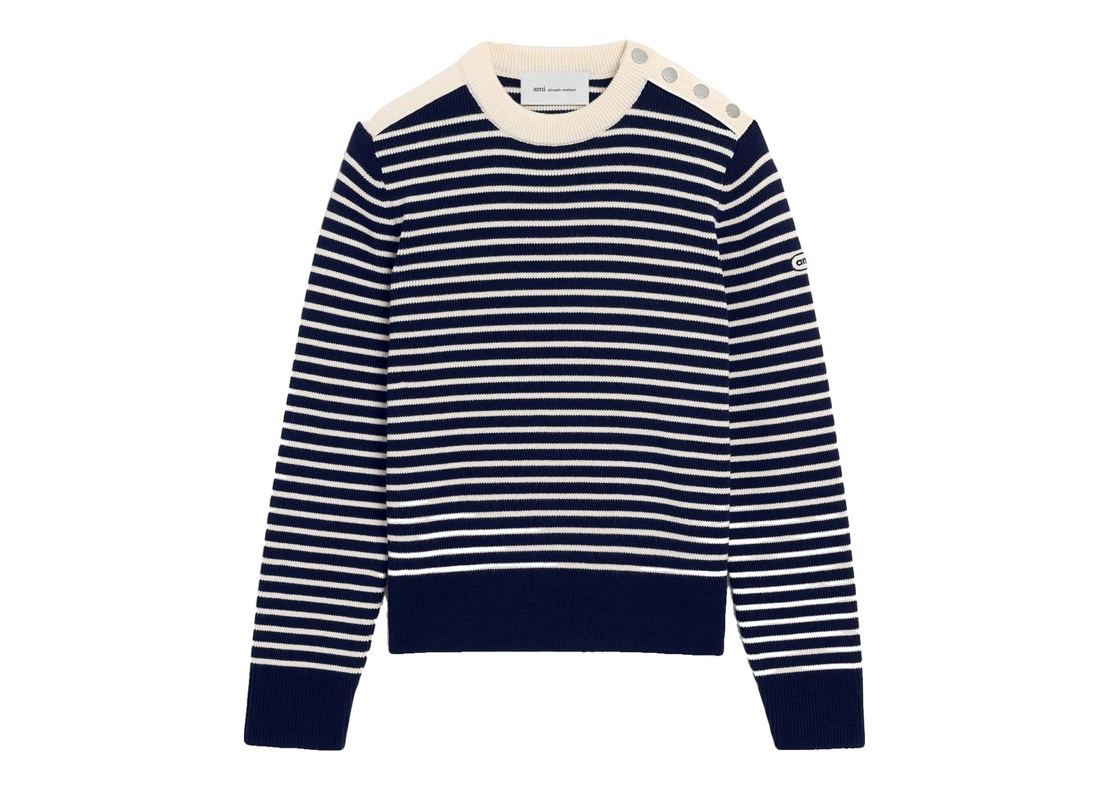 Ami Paris Sailor Striped Wool Crewneck Sweater Navy/Ivory