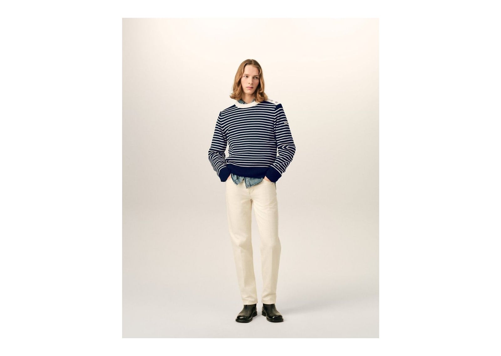 Ami Paris Sailor Striped Wool Crewneck Sweater Navy/Ivory - görsel 3