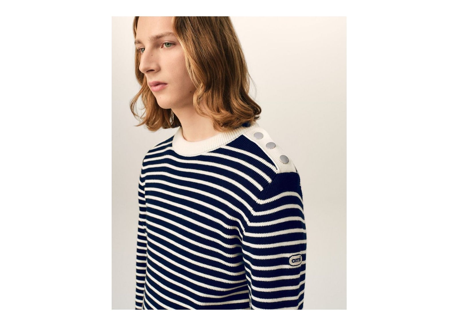 Ami Paris Sailor Striped Wool Crewneck Sweater Navy/Ivory - görsel 4