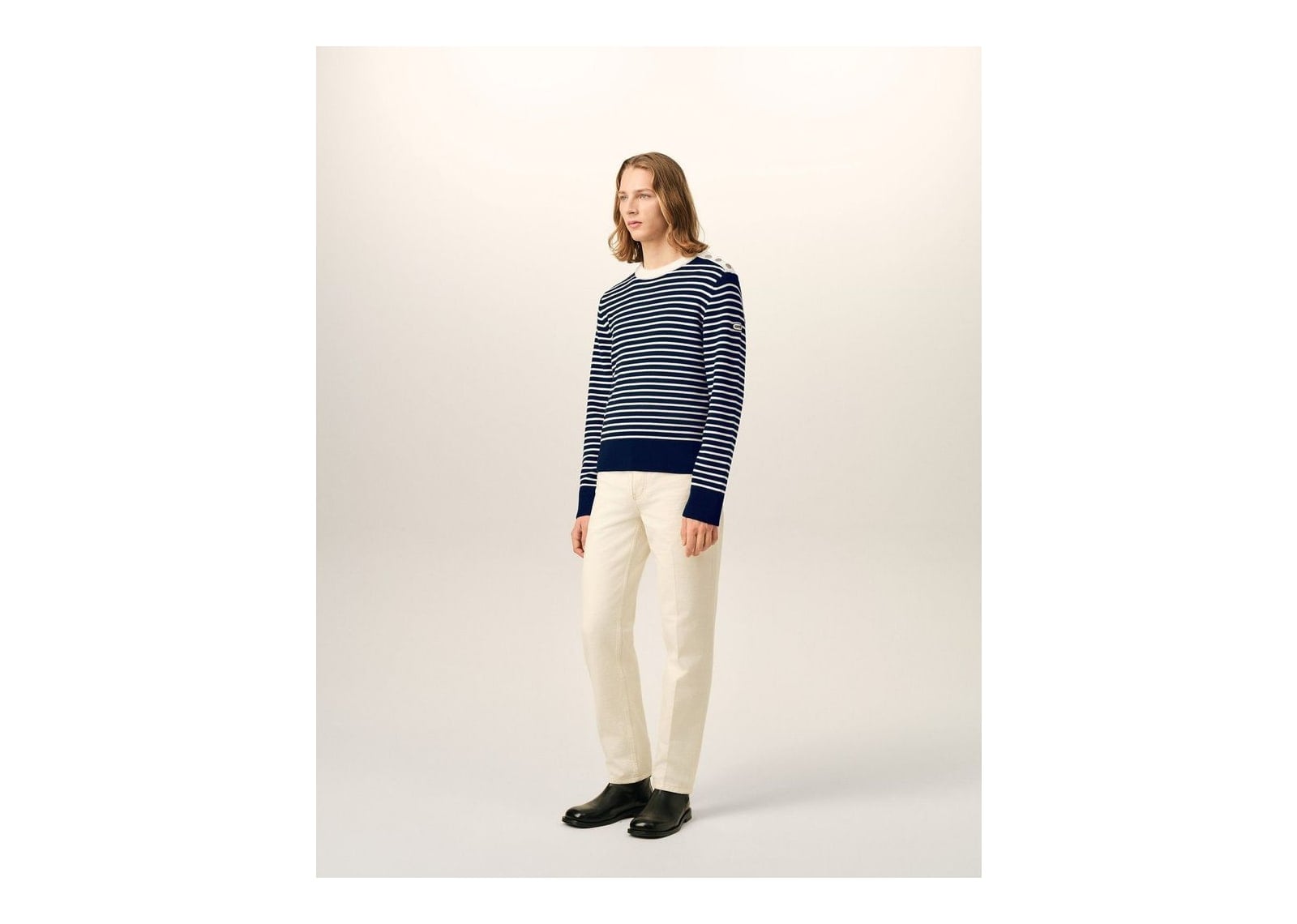 Ami Paris Sailor Striped Wool Crewneck Sweater Navy/Ivory - görsel 6