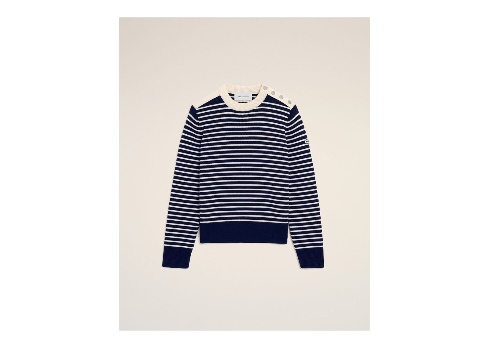 Ami Paris Sailor Striped Wool Crewneck Sweater Navy/Ivory - görsel 7