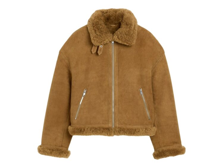 Ami Paris Sheep Shearling Aviator Jacket Mastic Beige