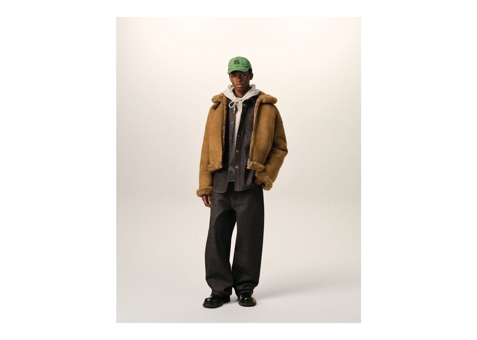 Ami Paris Sheep Shearling Aviator Jacket Mastic Beige - görsel 2