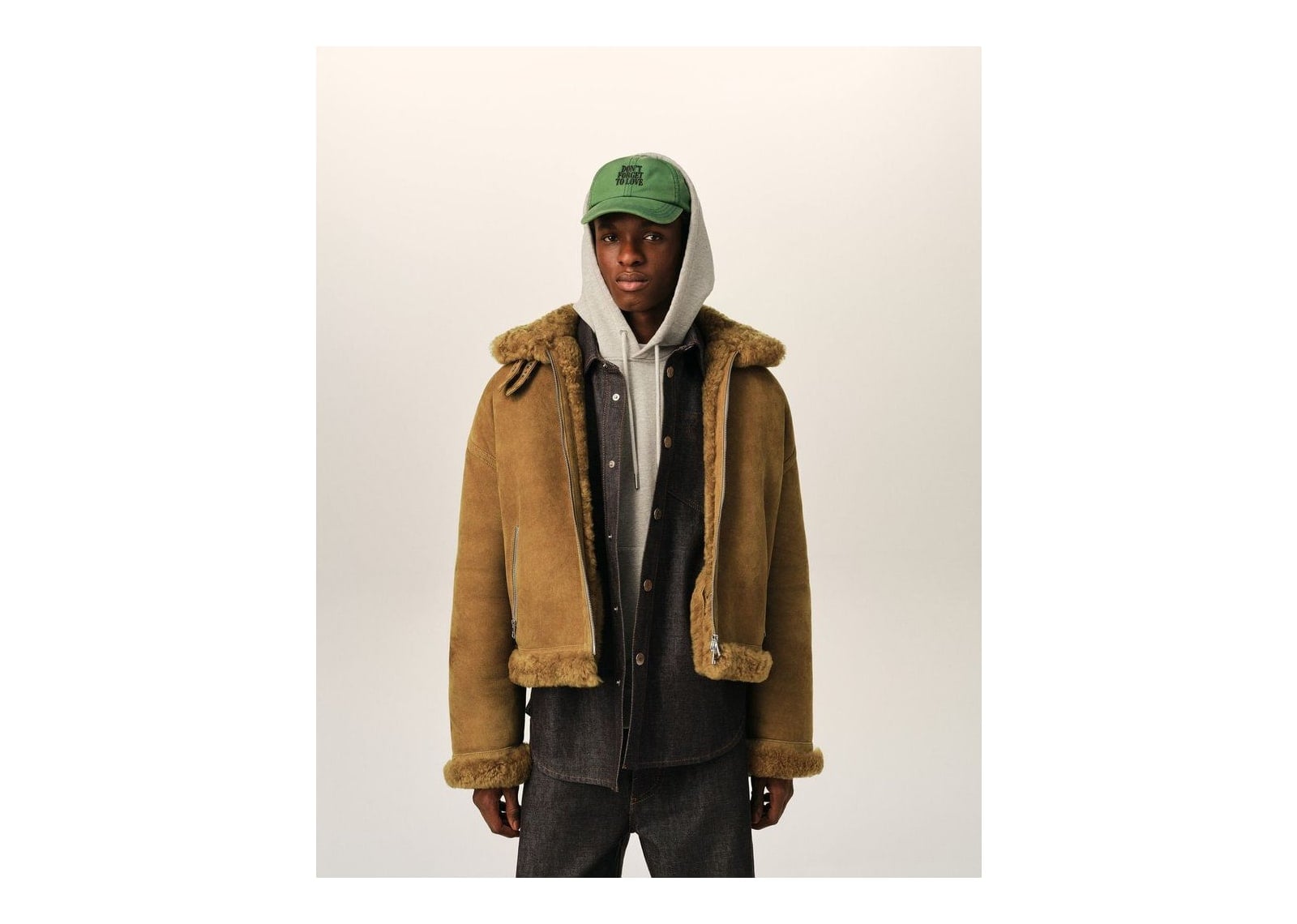 Ami Paris Sheep Shearling Aviator Jacket Mastic Beige - görsel 3
