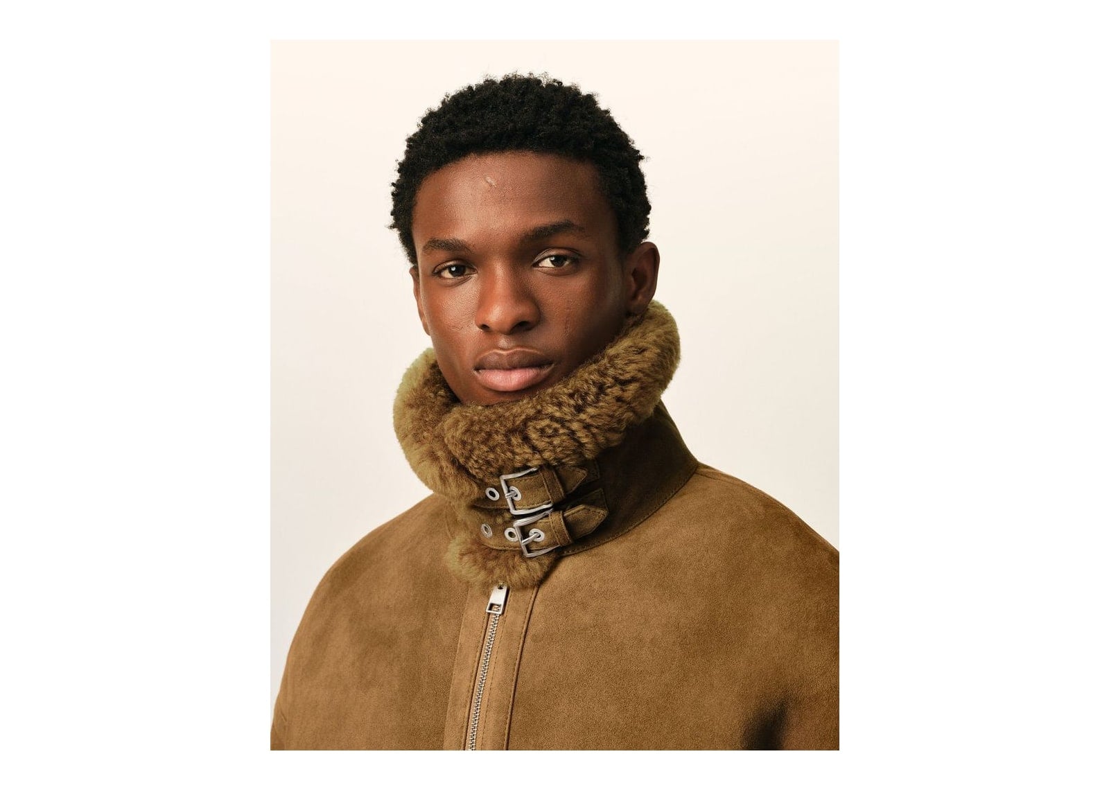 Ami Paris Sheep Shearling Aviator Jacket Mastic Beige - görsel 4