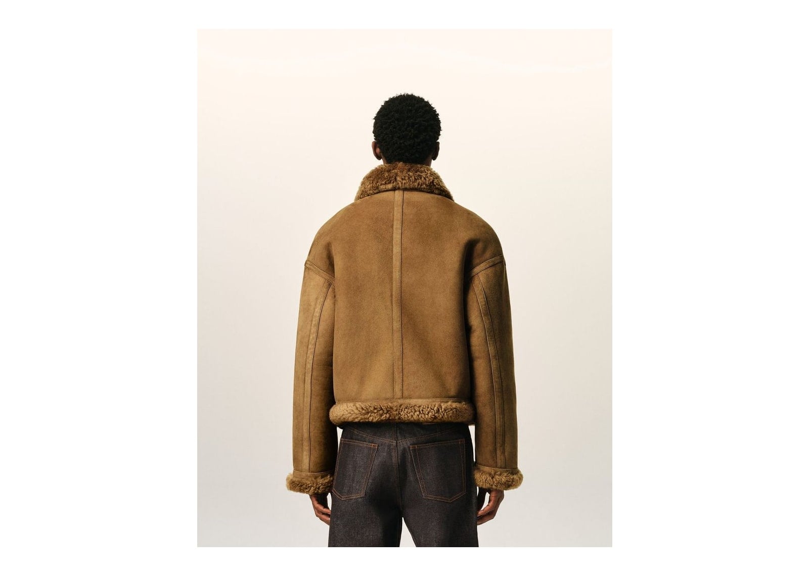 Ami Paris Sheep Shearling Aviator Jacket Mastic Beige - görsel 5