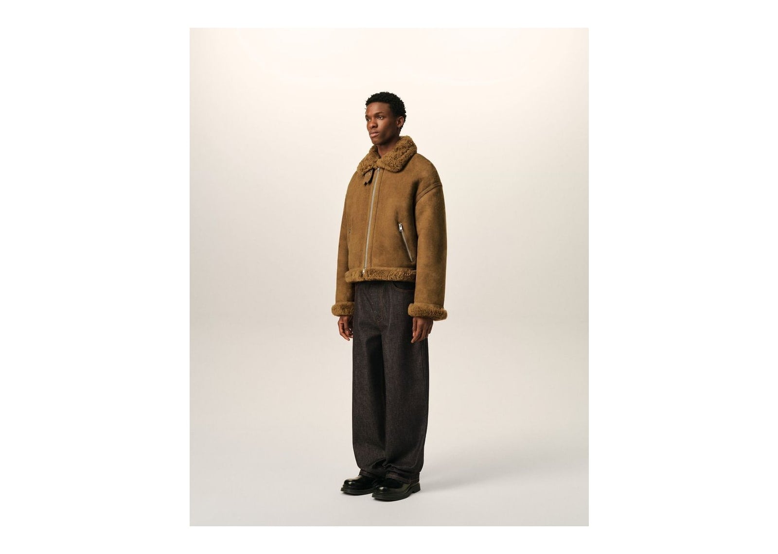 Ami Paris Sheep Shearling Aviator Jacket Mastic Beige - görsel 6