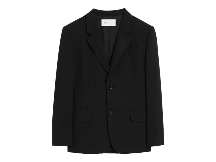 Ami Paris Single Breasted Straight-Fit Wool Blazer Black