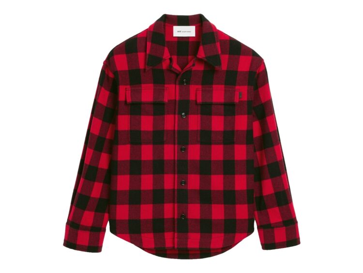 Ami Paris Wide Checkered Wool Overshirt Ruby Red/Black