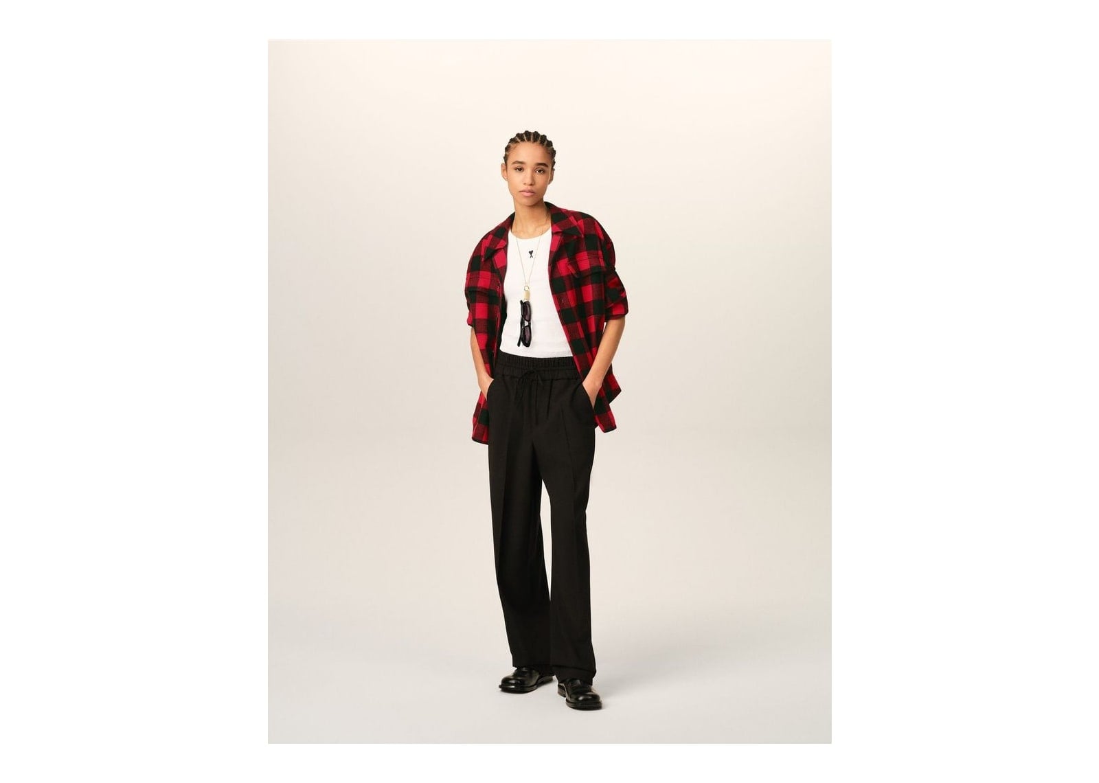 Ami Paris Wide Checkered Wool Overshirt Ruby Red/Black - görsel 10