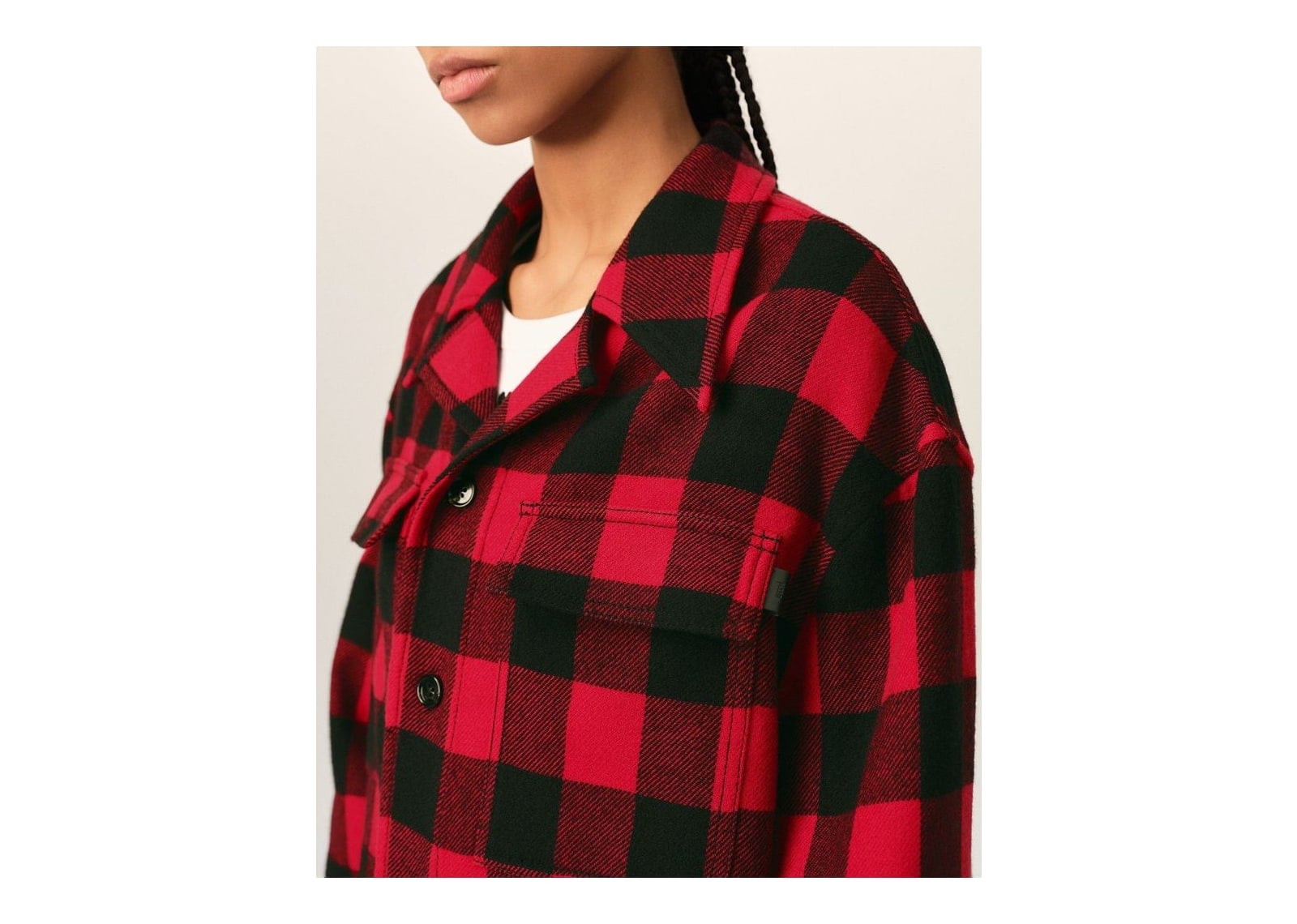 Ami Paris Wide Checkered Wool Overshirt Ruby Red/Black - görsel 11