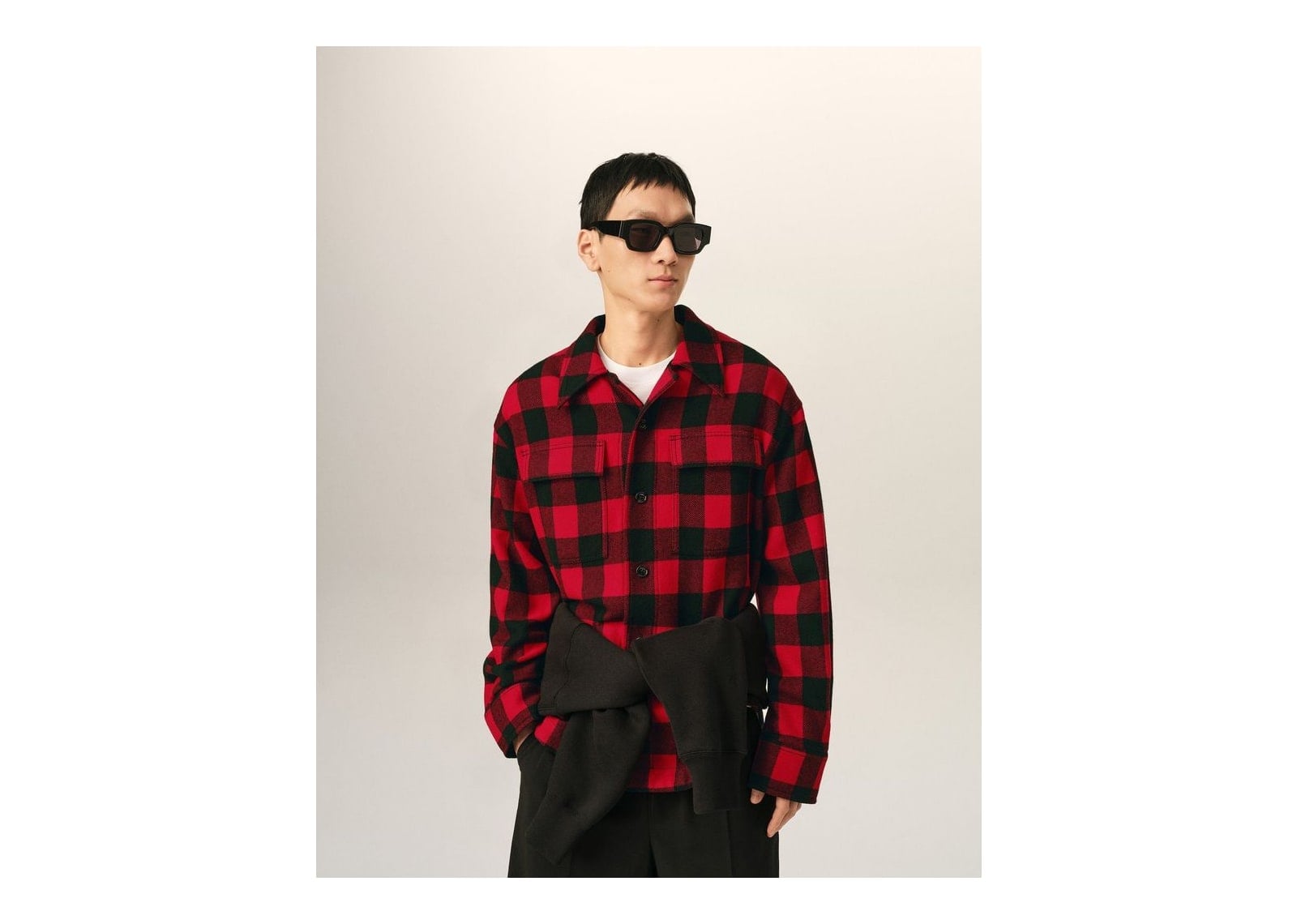 Ami Paris Wide Checkered Wool Overshirt Ruby Red/Black - görsel 2