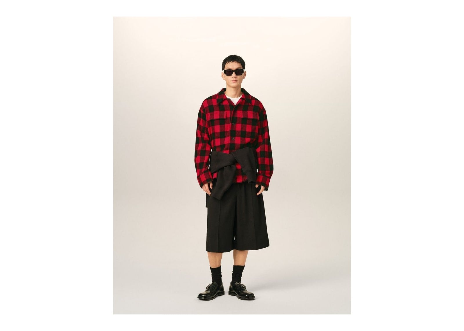 Ami Paris Wide Checkered Wool Overshirt Ruby Red/Black - görsel 3