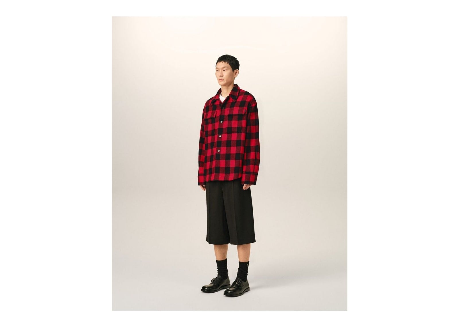 Ami Paris Wide Checkered Wool Overshirt Ruby Red/Black - görsel 6