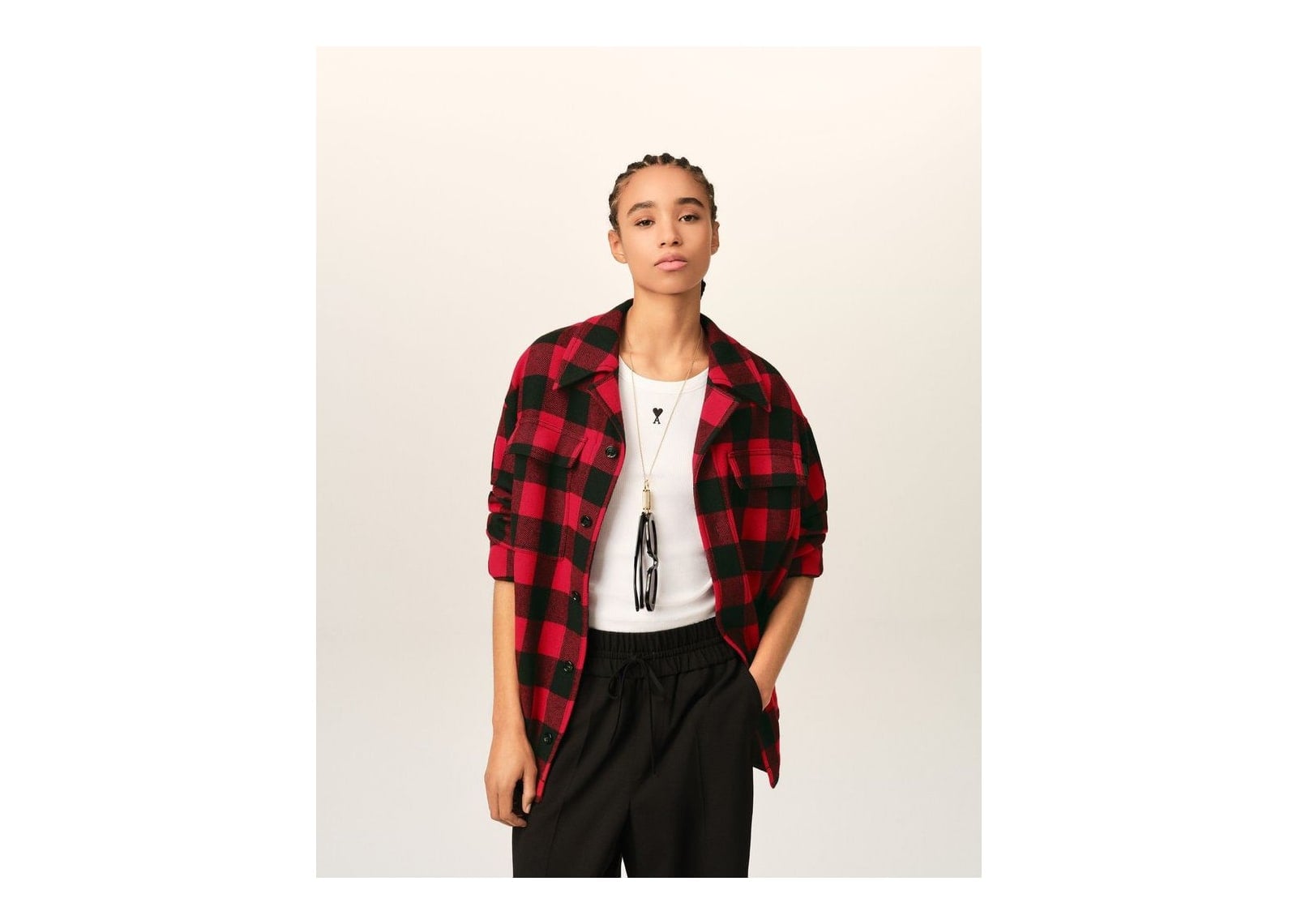 Ami Paris Wide Checkered Wool Overshirt Ruby Red/Black - görsel 9