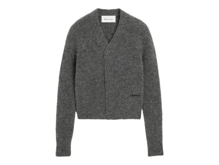 Ami Paris Wool and Alpaca Cardigan with Ami Embroidery Carbon Grey (W)