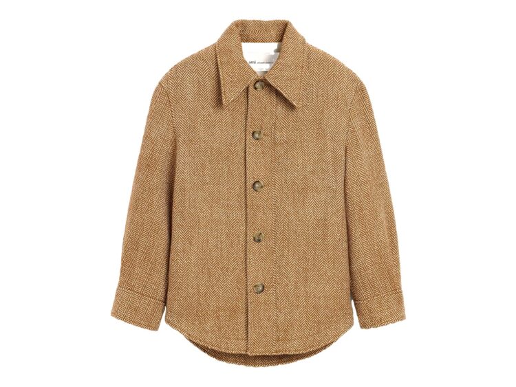 Ami Paris Wool Button-Down Jacket Chocolate Brown/Ivory
