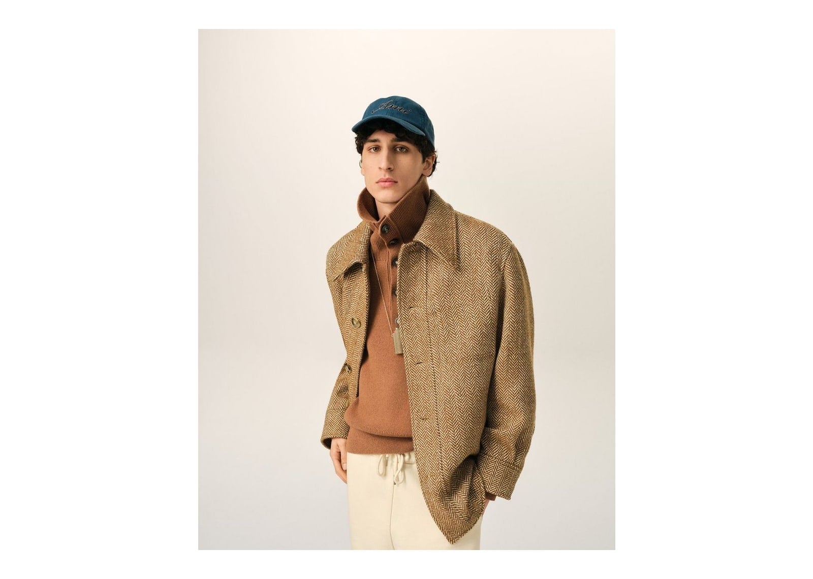 Ami Paris Wool Button-Down Jacket Chocolate Brown/Ivory - görsel 3