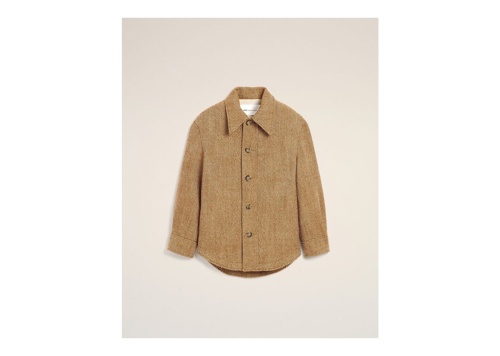 Ami Paris Wool Button-Down Jacket Chocolate Brown/Ivory - görsel 7