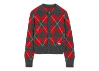 Ami Paris Wool Cardigan in Red Argyle Carbon Grey/Ruby Red (W)