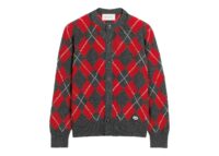 Ami Paris Wool Cardigan in Red Argyle Carbon Grey/Ruby Red