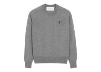 Ami Paris Wool Crewneck Ami De Coeur Sweater Heather Grey/Black