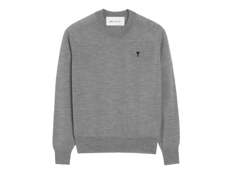 Ami Paris Wool Crewneck Ami De Coeur Sweater Heather Grey/Black