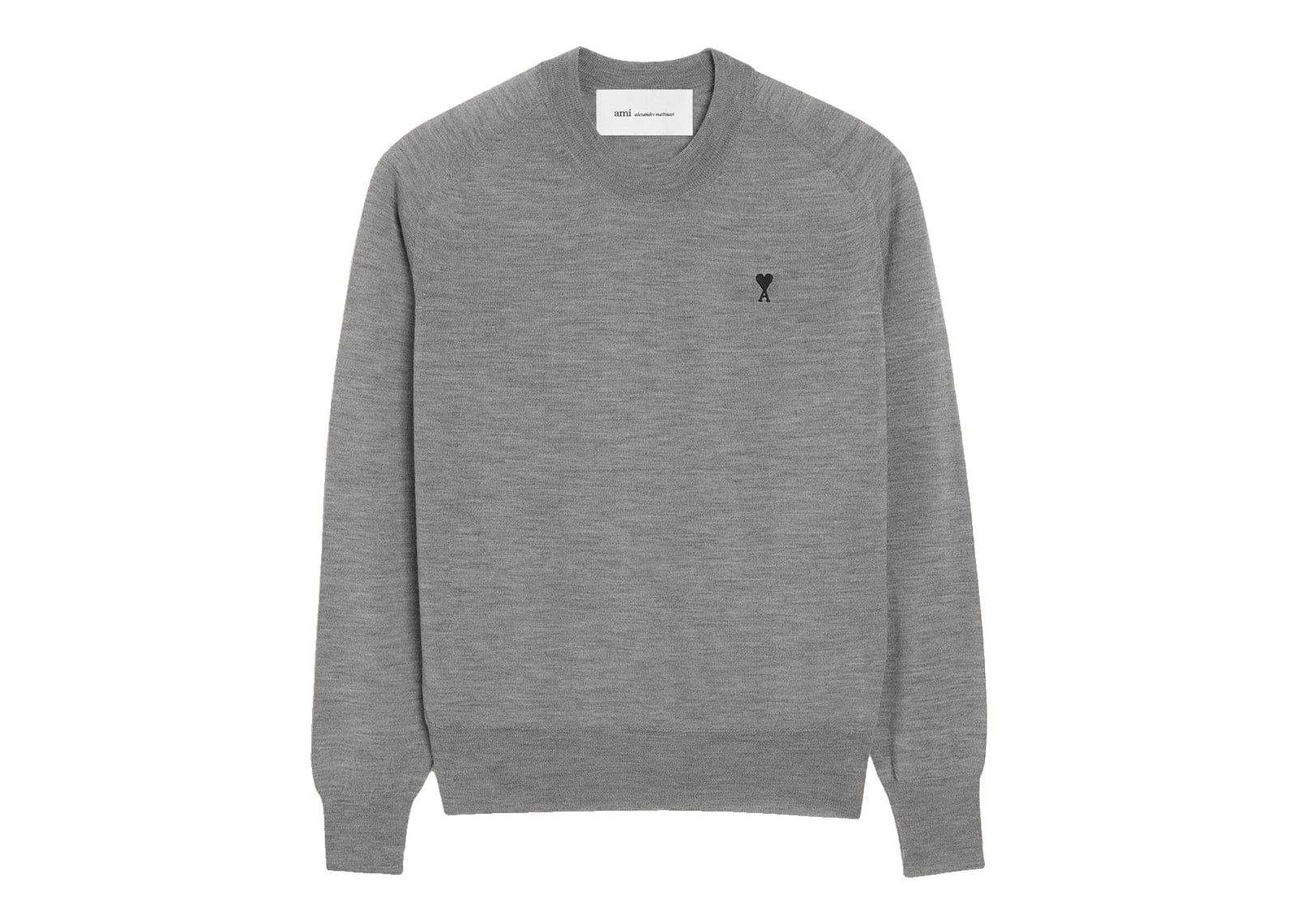 Ami Paris Wool Crewneck Ami De Coeur Sweater Heather Grey/Black