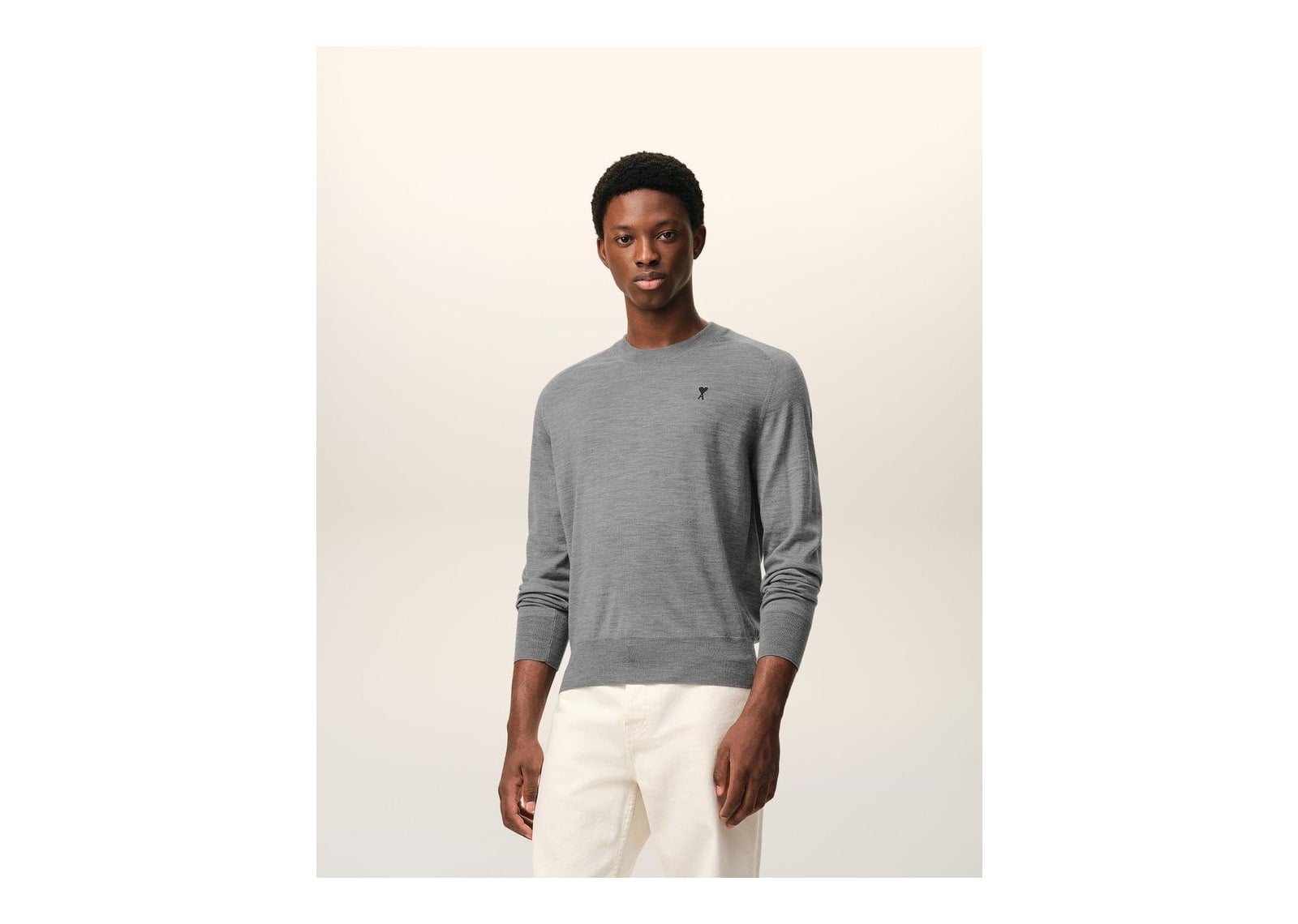 Ami Paris Wool Crewneck Ami De Coeur Sweater Heather Grey/Black - görsel 2