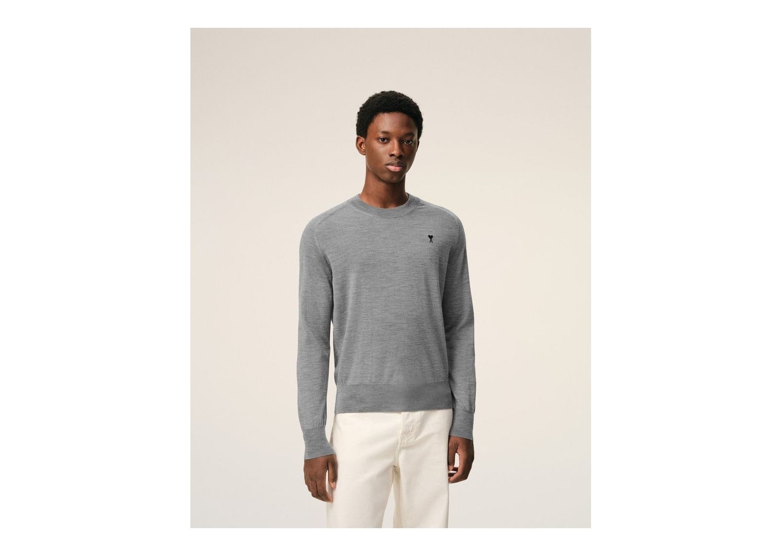 Ami Paris Wool Crewneck Ami De Coeur Sweater Heather Grey/Black - görsel 3