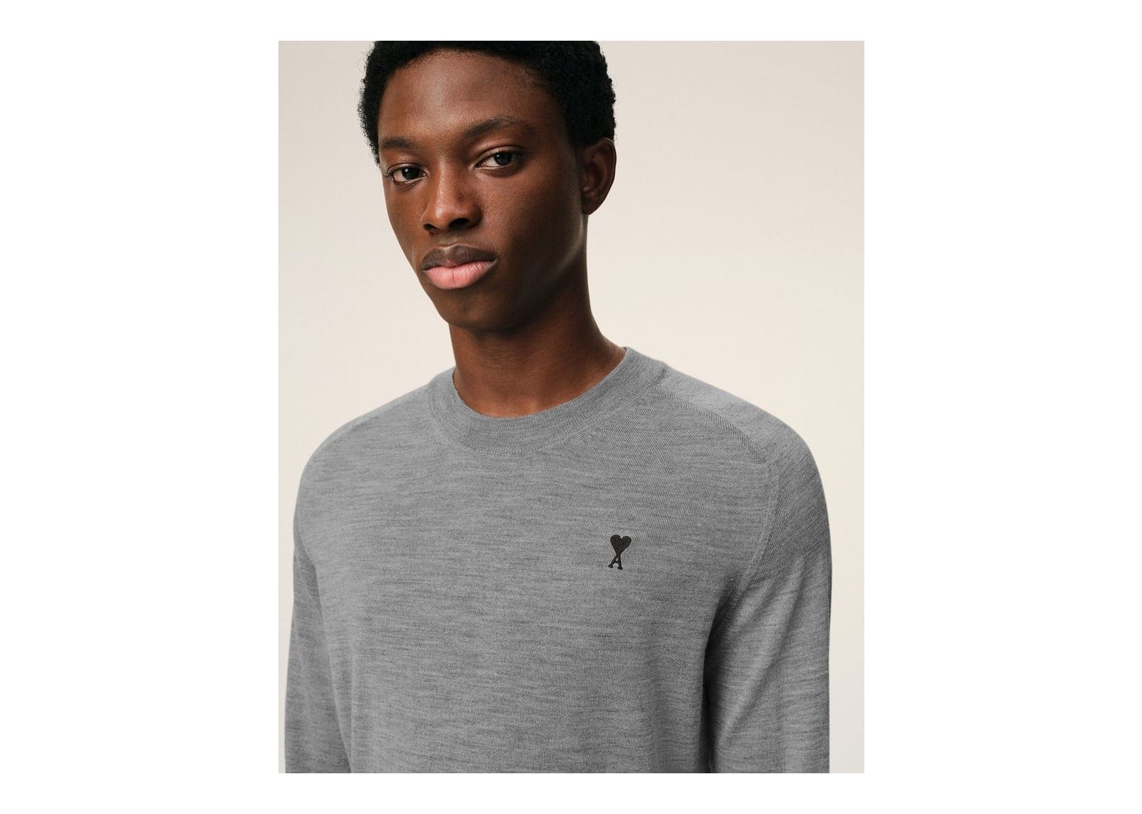 Ami Paris Wool Crewneck Ami De Coeur Sweater Heather Grey/Black - görsel 4