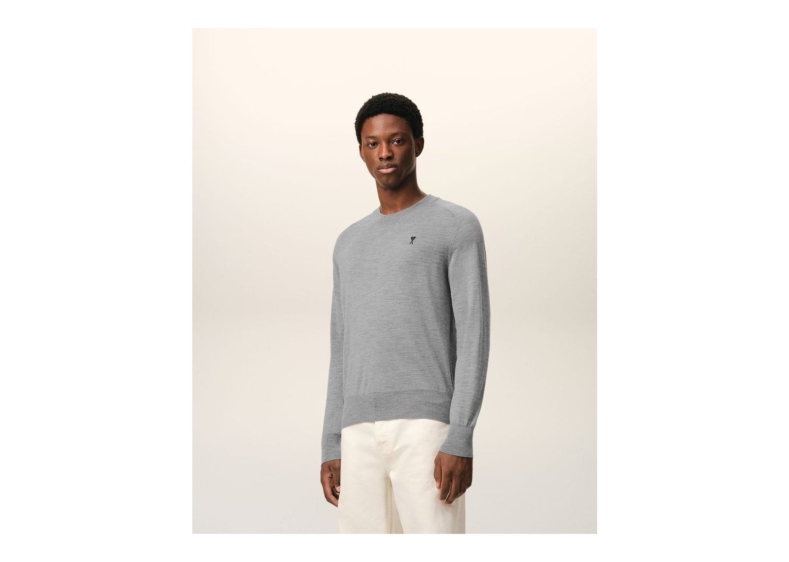 Ami Paris Wool Crewneck Ami De Coeur Sweater Heather Grey/Black - görsel 6