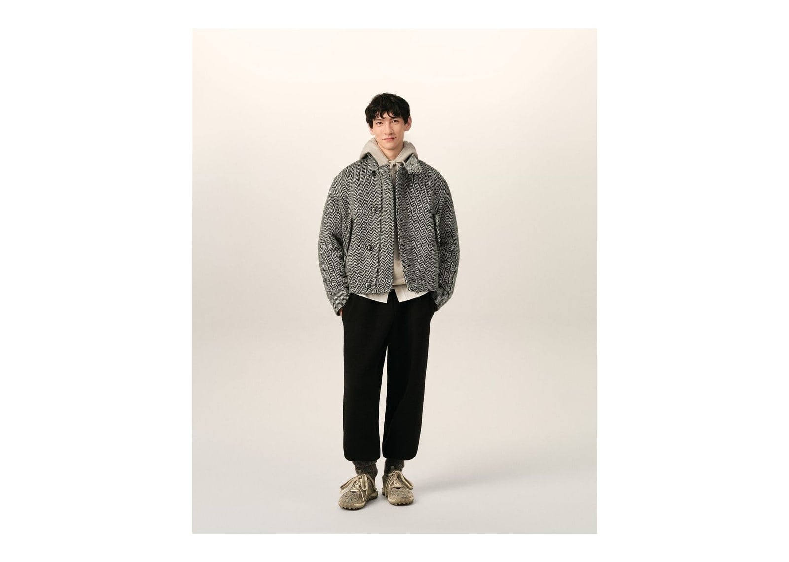 Ami Paris Wool Padded Harrington Jacket Black/Ivory - görsel 2