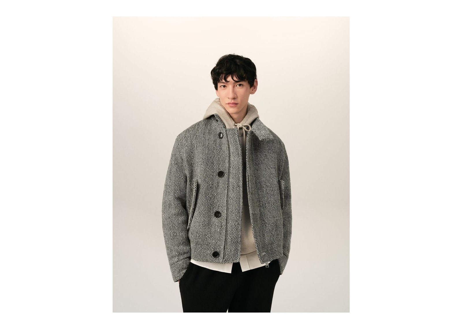 Ami Paris Wool Padded Harrington Jacket Black/Ivory - görsel 3