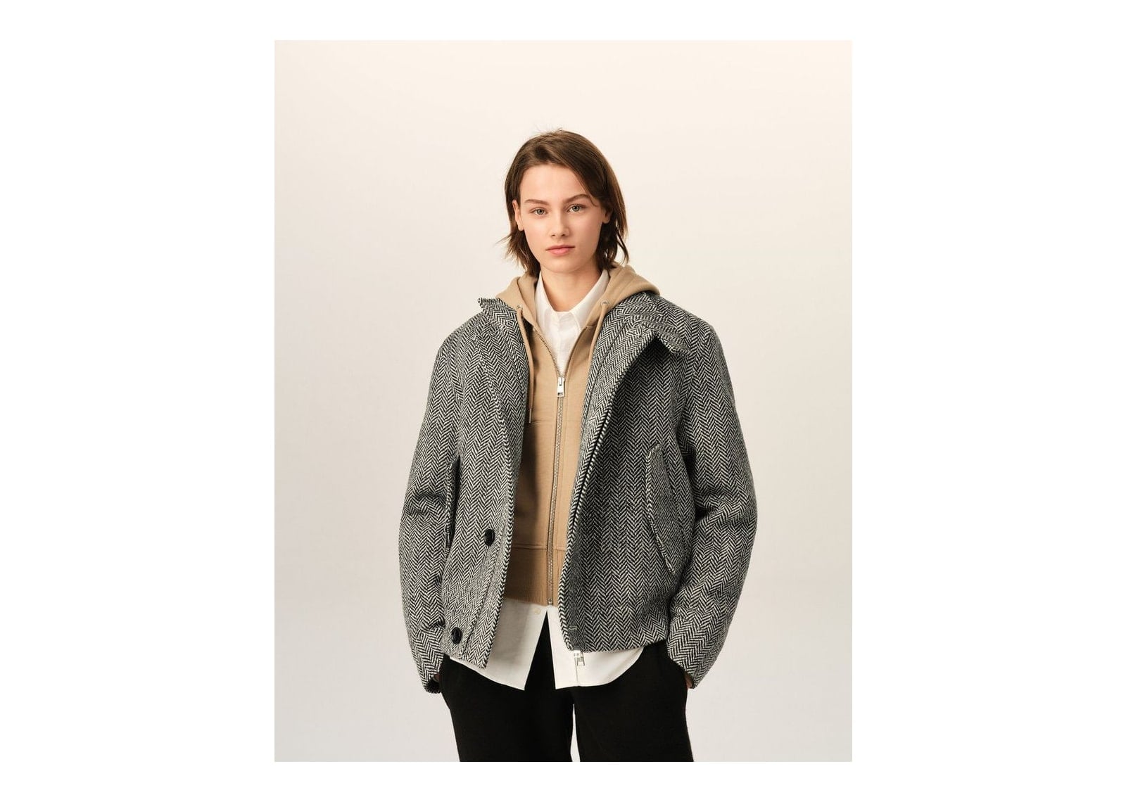 Ami Paris Wool Padded Harrington Jacket Black/Ivory - görsel 9