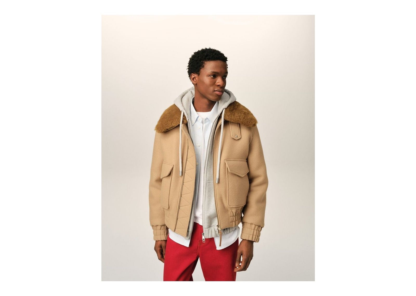 Ami Paris Wool Padded Jacket Mastic Beige - görsel 3