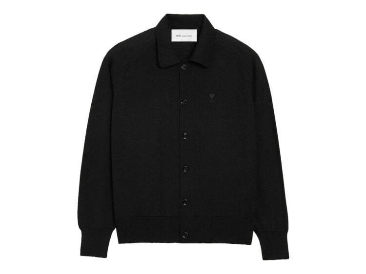 Ami Paris Wool Shirt Collar Ami De Coeur Cardigan Black/Black