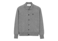Ami Paris Wool Shirt Collar Ami De Coeur Cardigan Heather Grey/Black