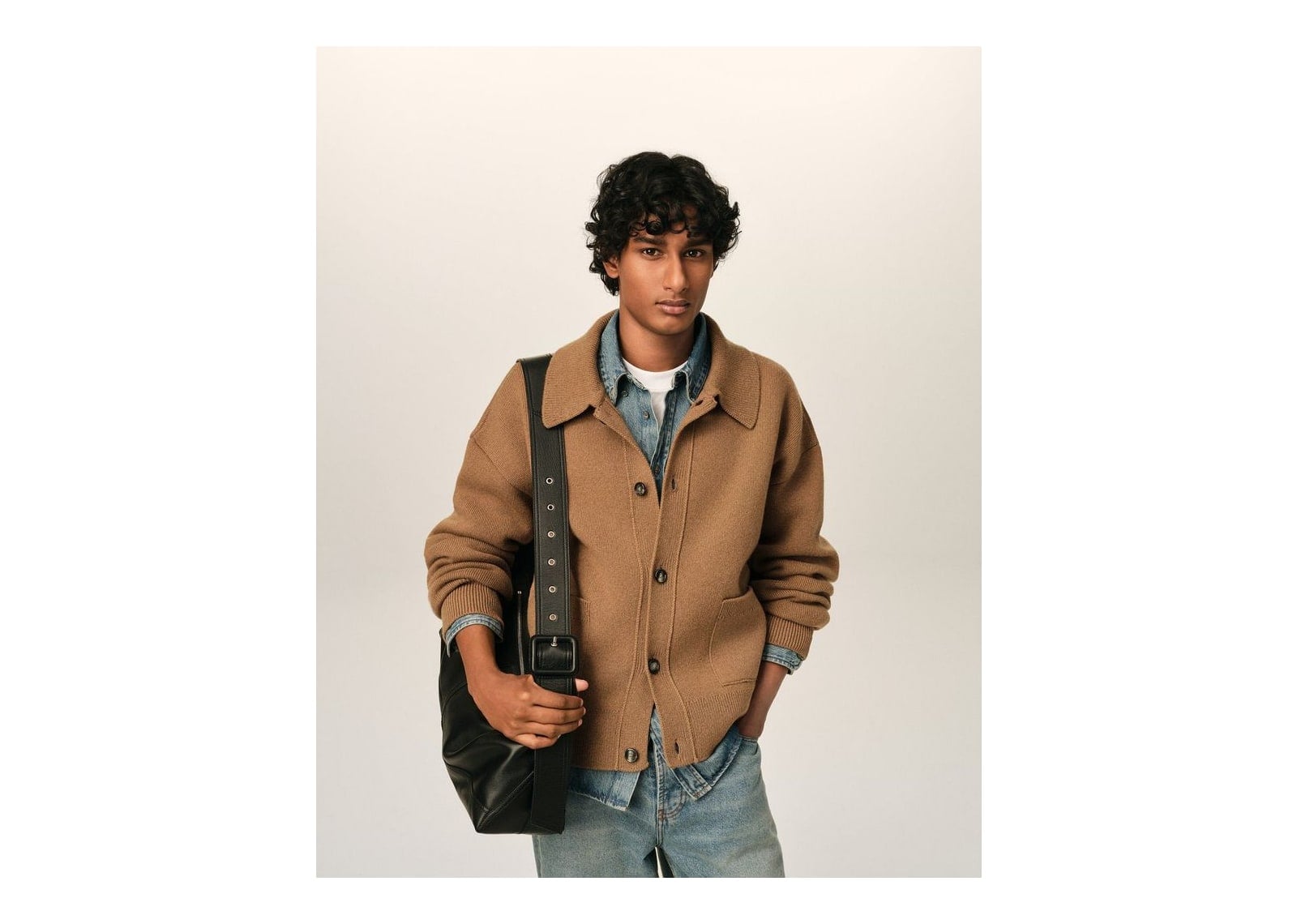 Ami Paris Wool Shirt Collar Cardigan Camel - görsel 2