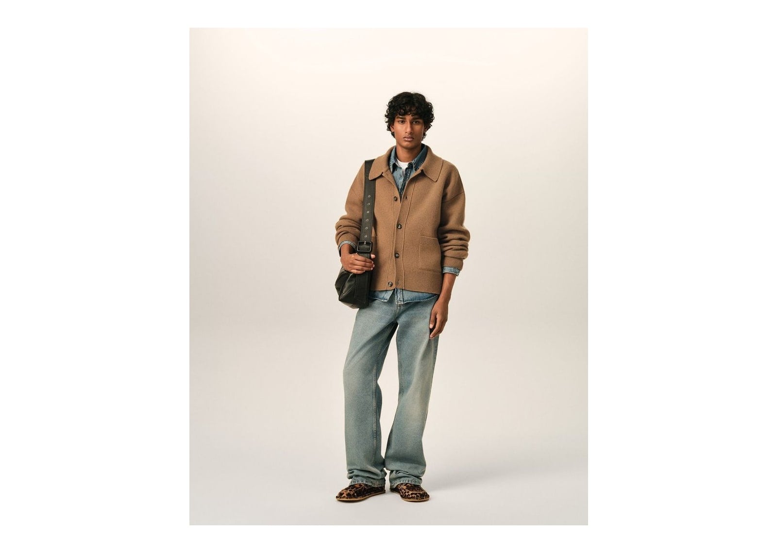 Ami Paris Wool Shirt Collar Cardigan Camel - görsel 3