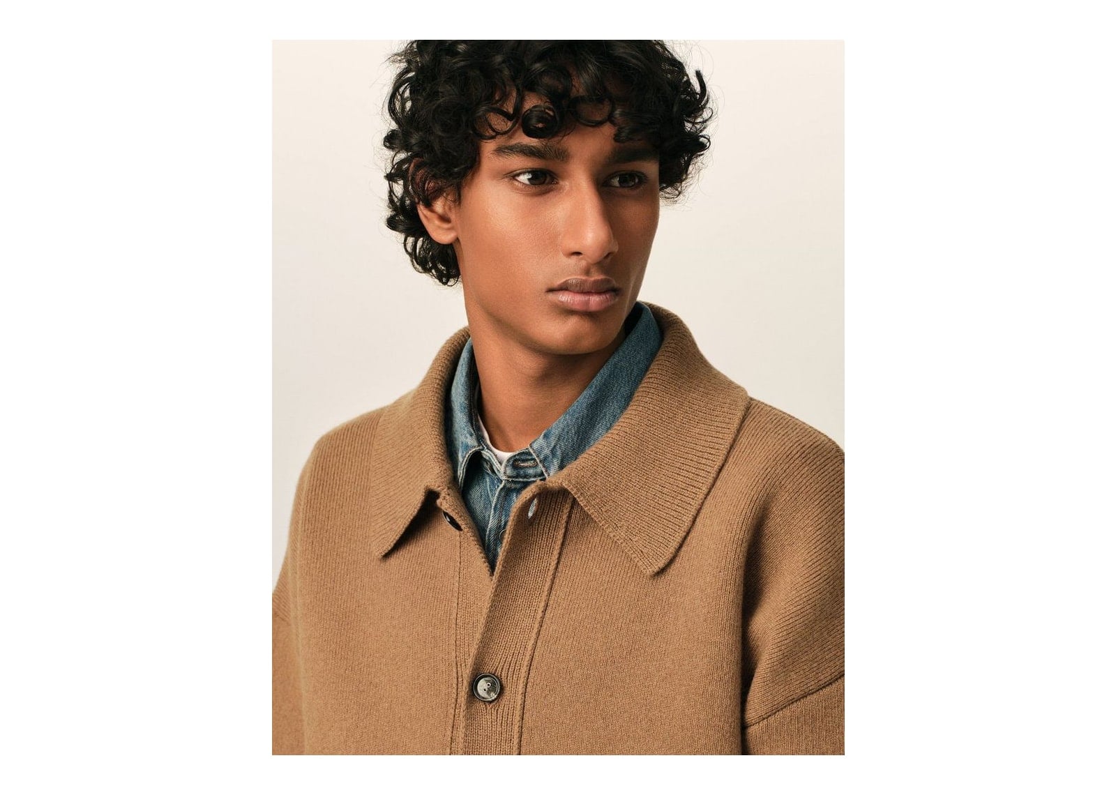 Ami Paris Wool Shirt Collar Cardigan Camel - görsel 4