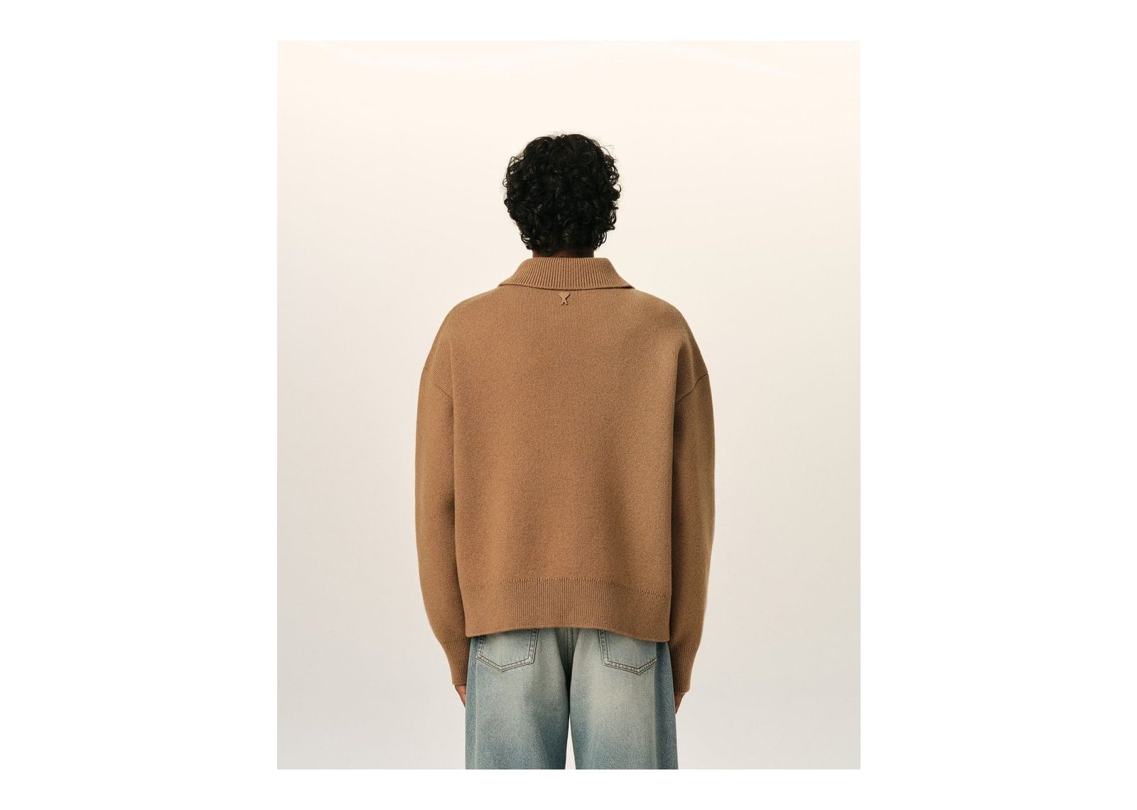Ami Paris Wool Shirt Collar Cardigan Camel - görsel 5