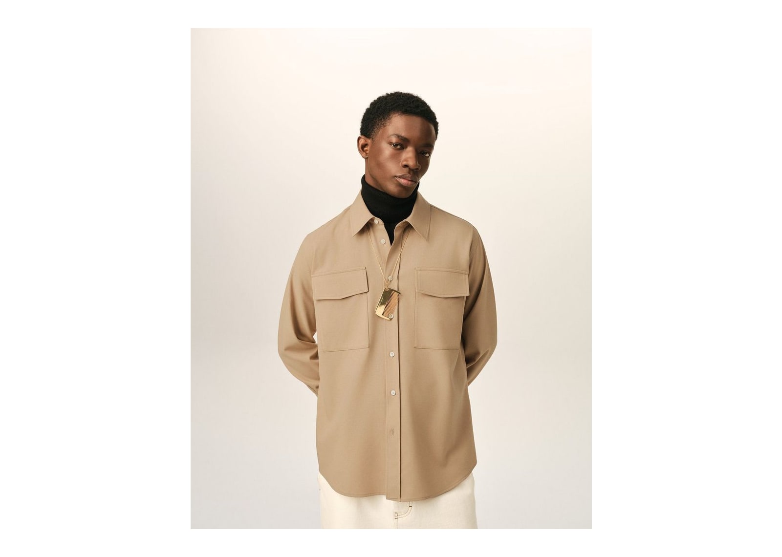 Ami Paris Wool Shirt Mastic Beige - görsel 2