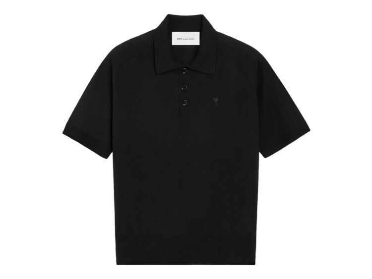 Ami Paris Wool Short Sleeve Ami De Coeur Polo Black/Black