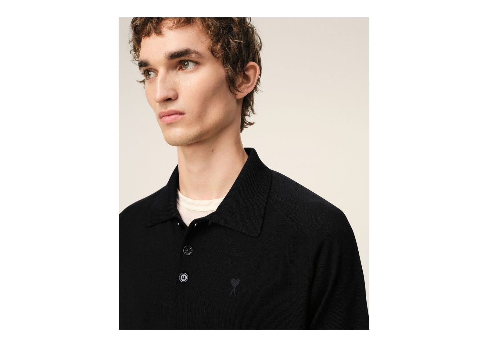 Ami Paris Wool Short Sleeve Ami De Coeur Polo Black/Black - görsel 4