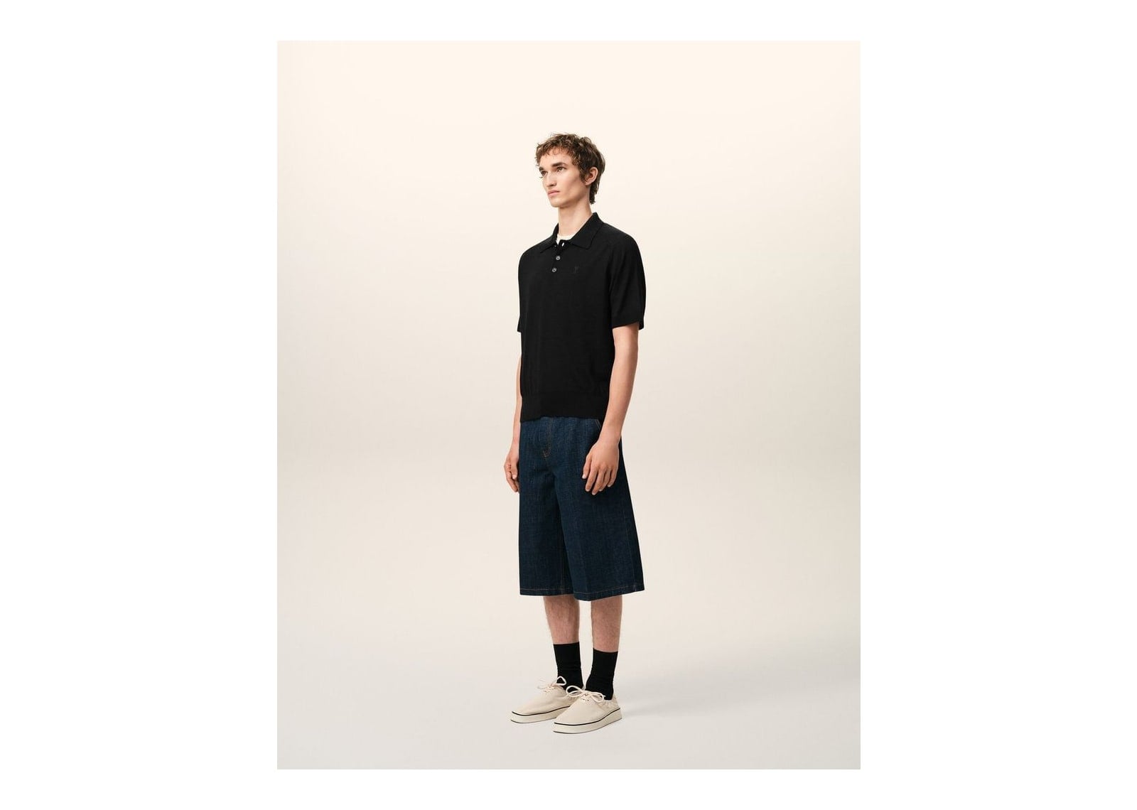 Ami Paris Wool Short Sleeve Ami De Coeur Polo Black/Black - görsel 6