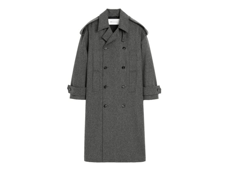 Ami Paris Wool Trench Coat Carbon Grey