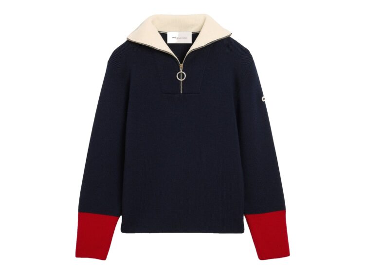 Ami Paris Zipped Collar Wool Sweater Navy