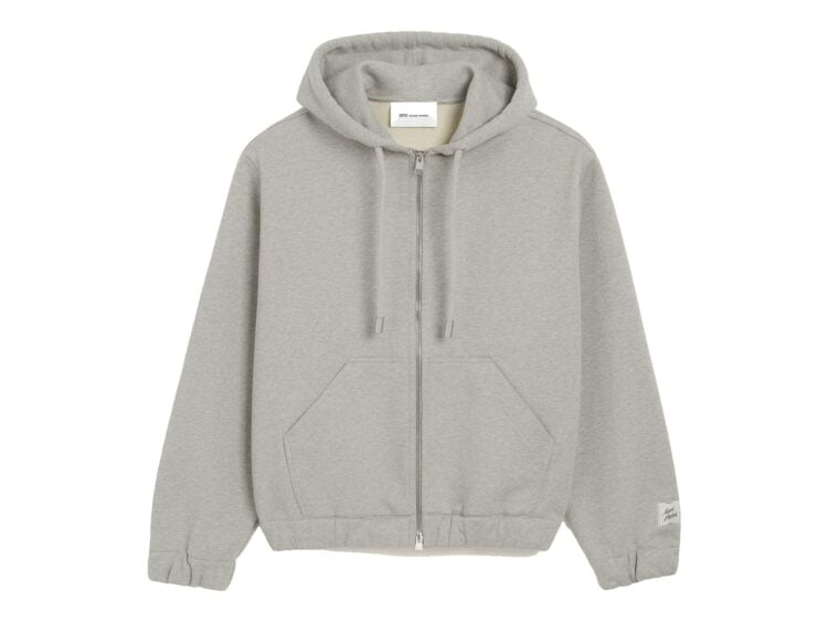 Ami Paris Zipped Cotton Hoodie with Heritage Ami Paris Label Heather Ash Grey