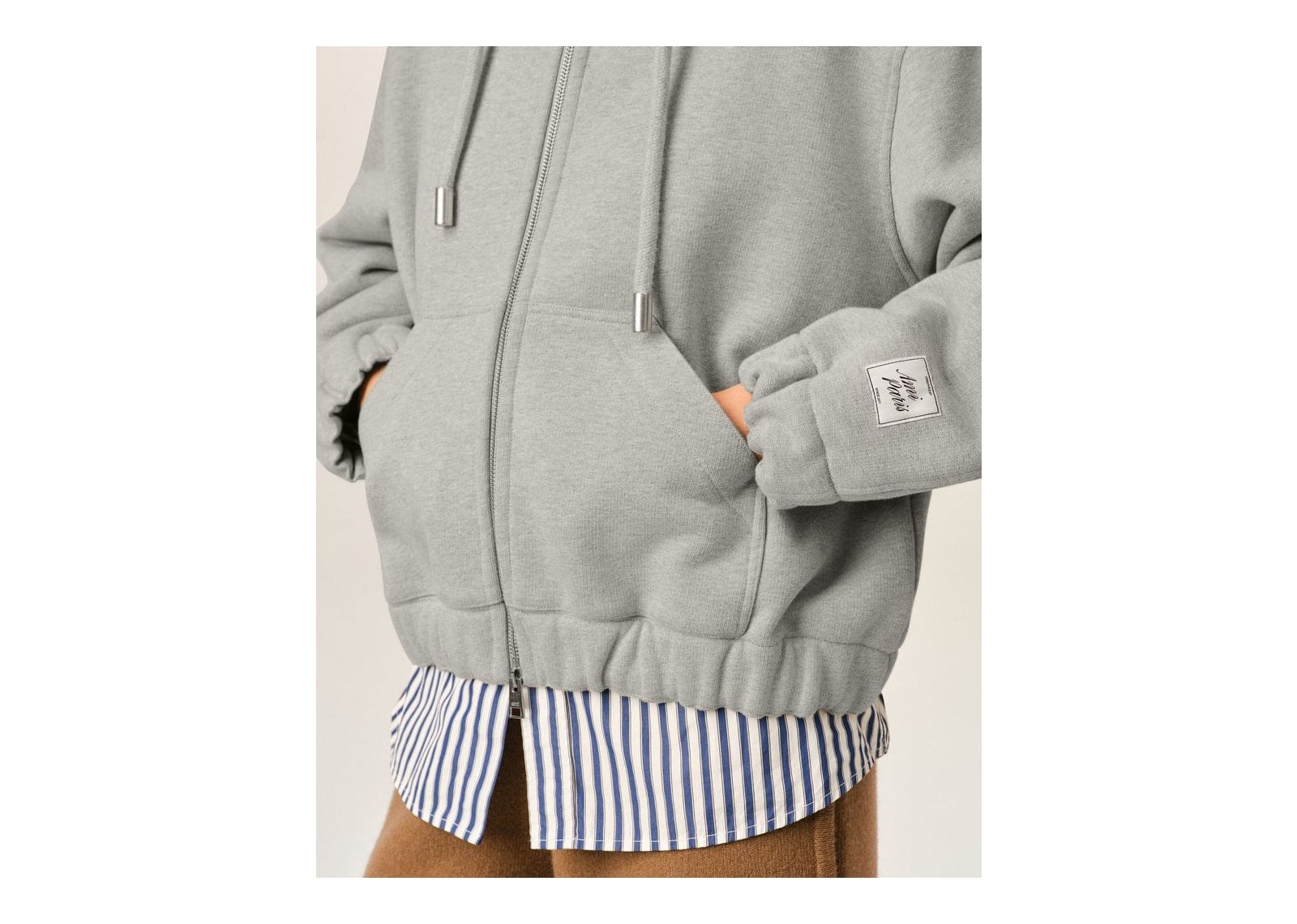 Ami Paris Zipped Cotton Hoodie with Heritage Ami Paris Label Heather Ash Grey - görsel 10